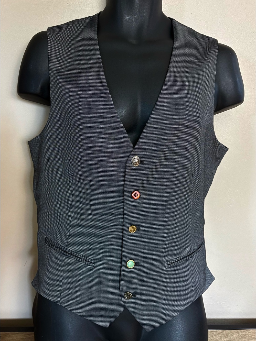 Men's ZARA MAN Dark Grey RANDOM Button Up LINED Designer VEST S-M